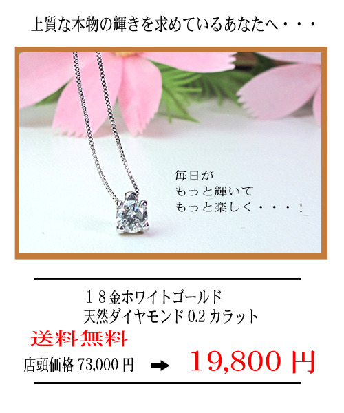 送料無料】 天然ダイヤモンド ０．２カラット K18WGペンダント